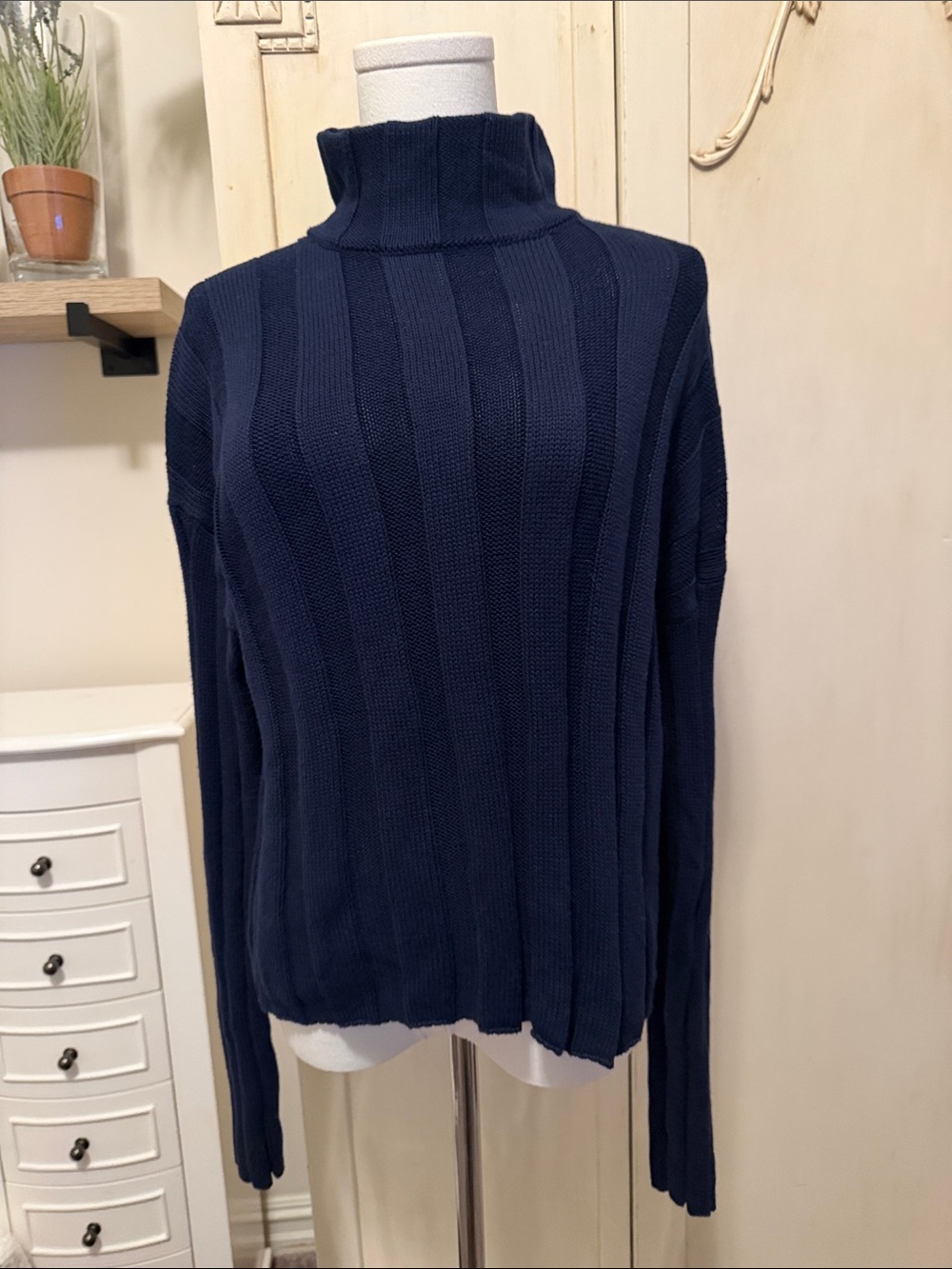 J. Crew Navy Ribbed Funnel Neck Sweater